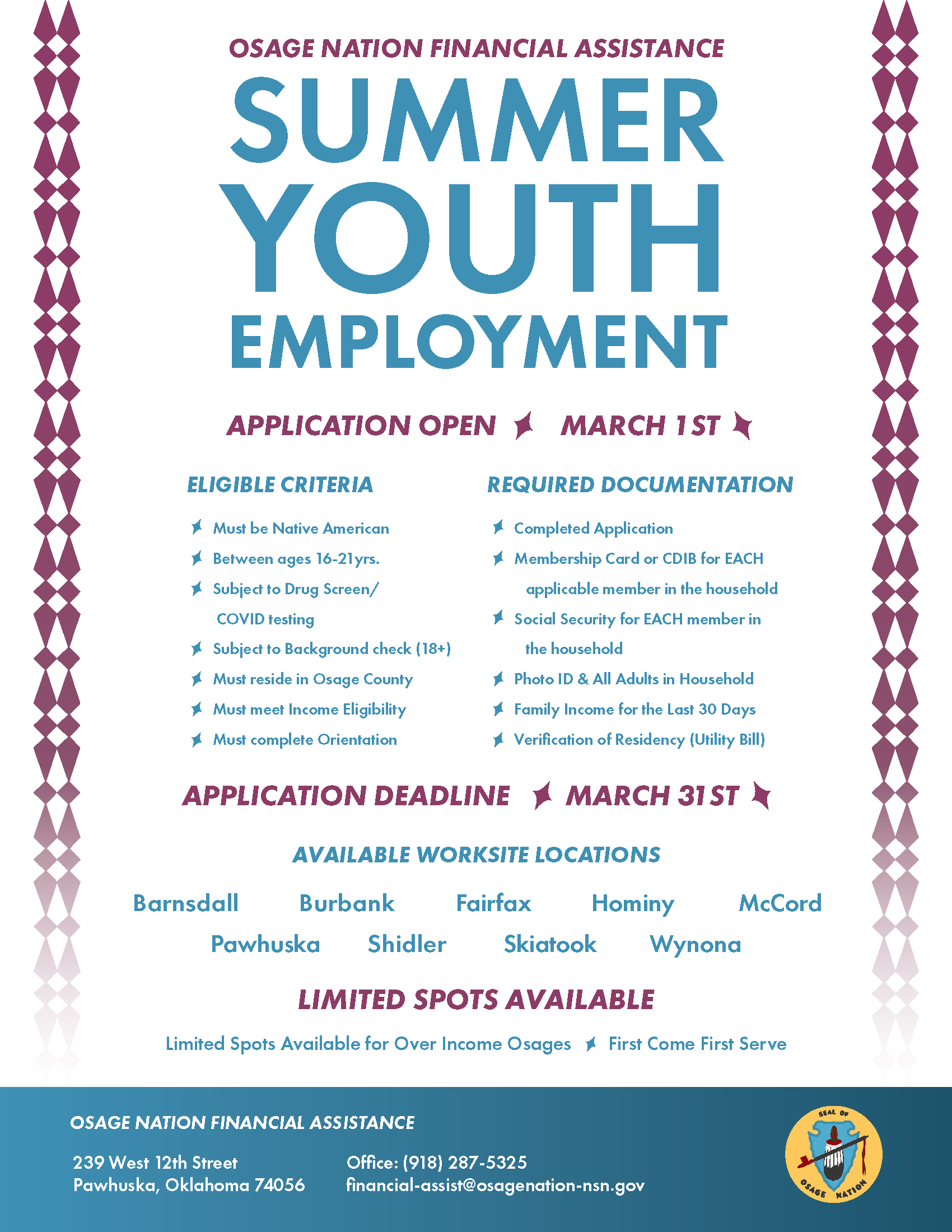 Osage Nation Financial Assistance Summer Youth Application to Open