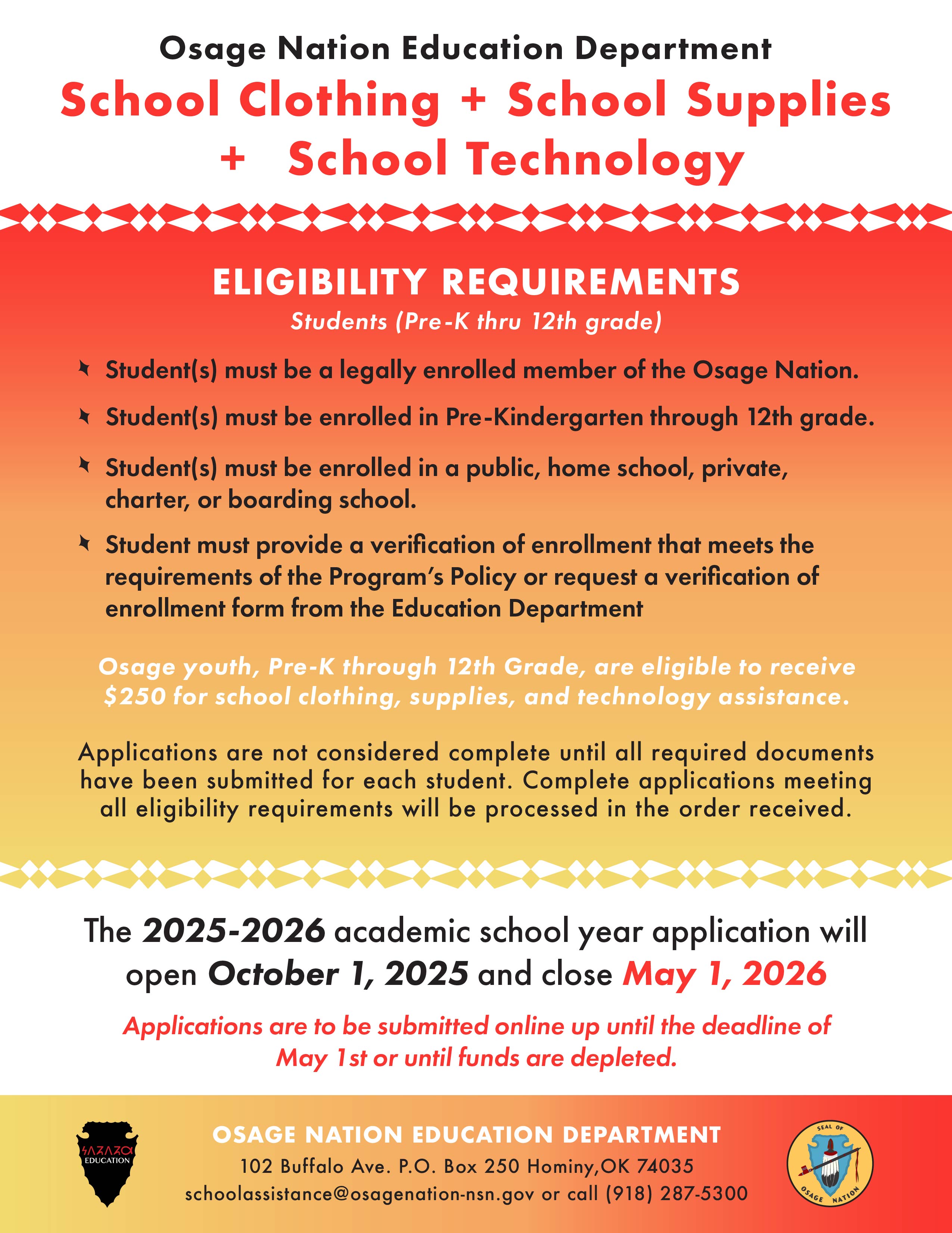 ONED 2025 School Assistance Flyer